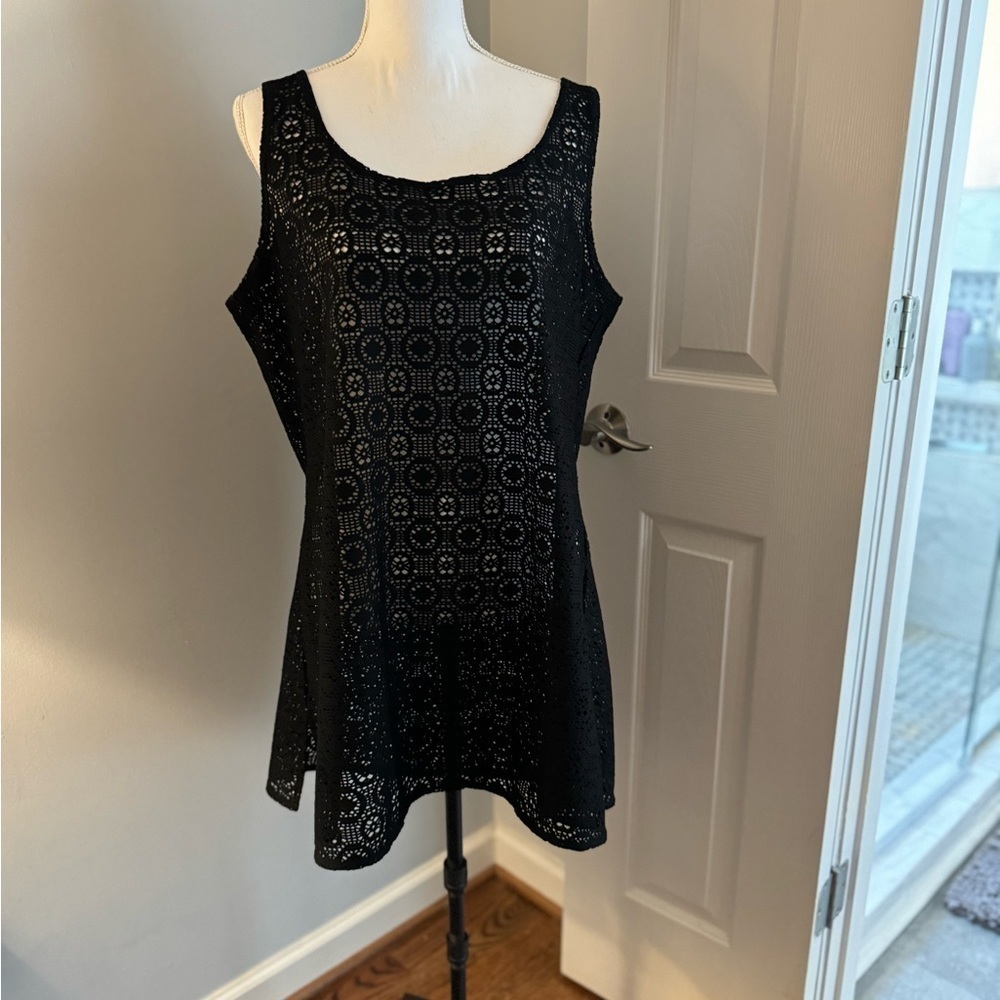 Islander Black Open Knit Sleeveless Cover Up X-Large
